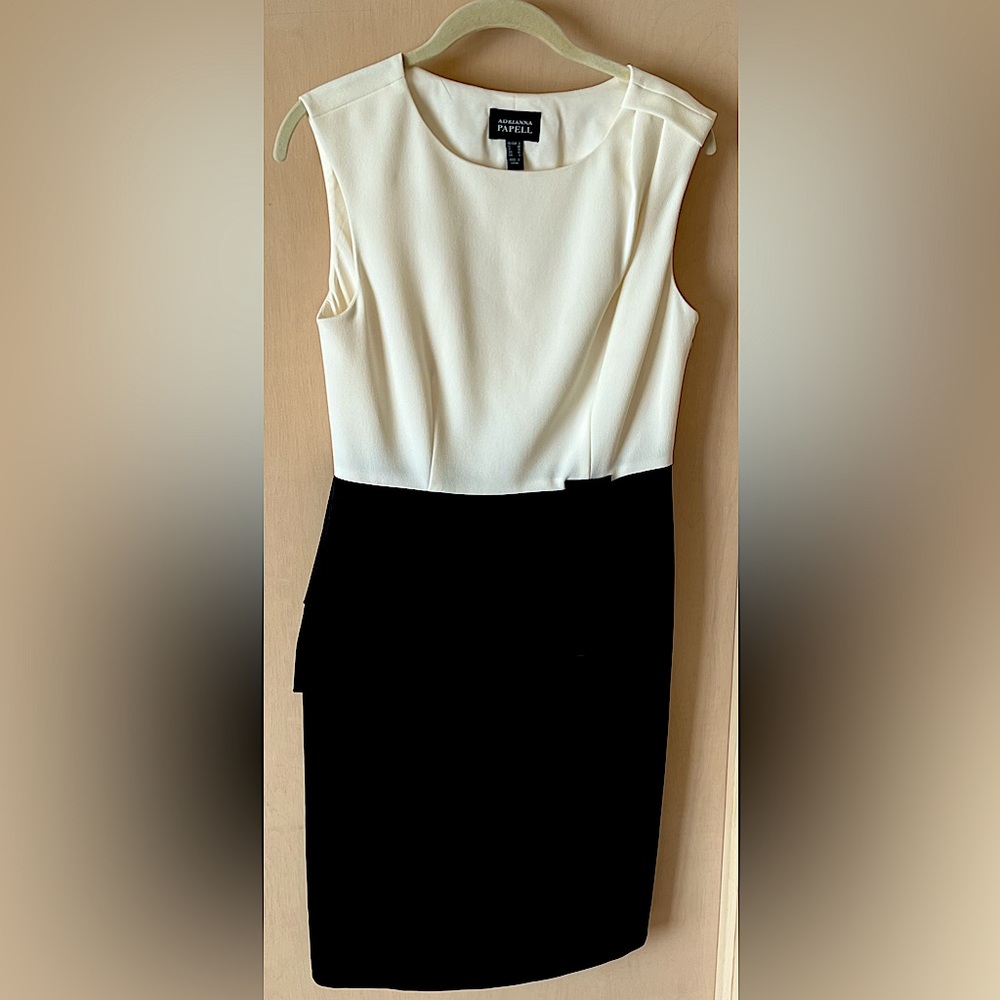 Adrianna Papell White and Black Sheath Midi Dress for Work